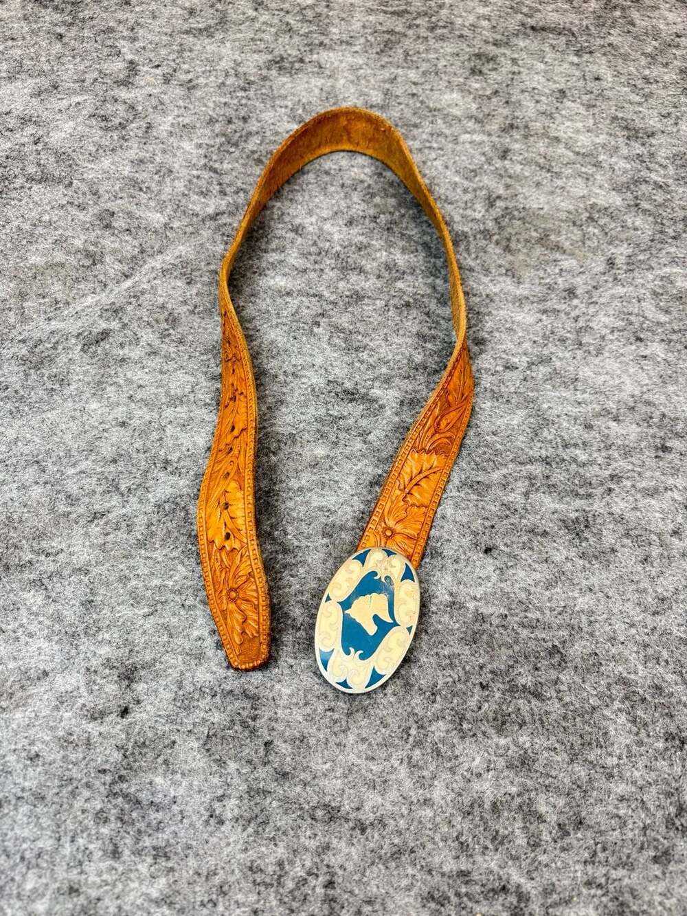 Vintage Western Tooled Leather Belt with Horse Profile Buckle